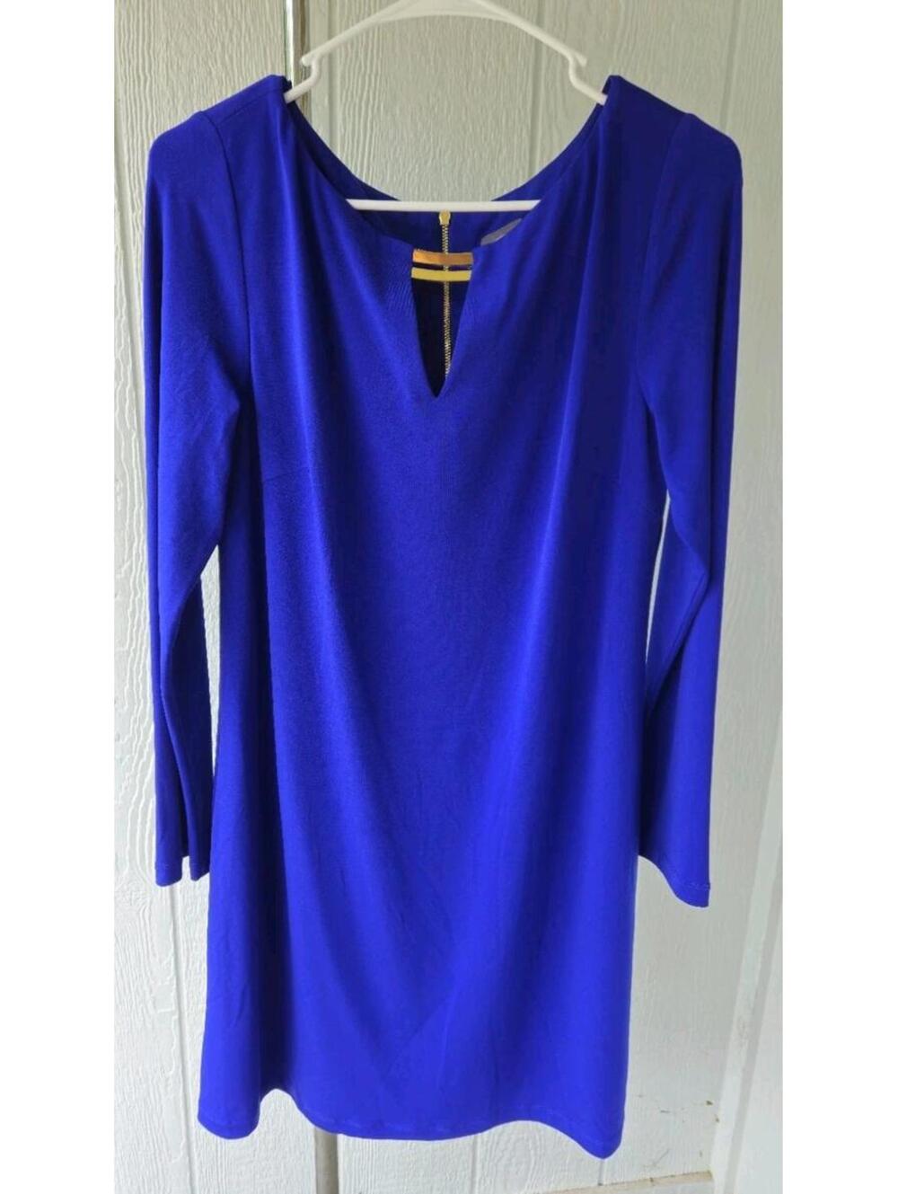 Vince Camuto Size 12 Purple Blueish Lined Dress Gold Accents Full Back Zipper
